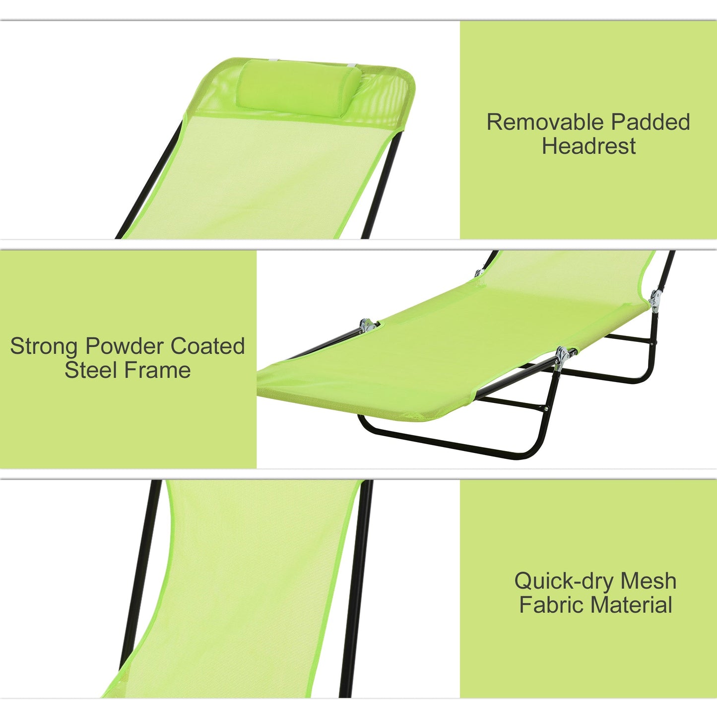 '-Outsunny Folding Chaise Lounge, 5-Level Adjustable Chaise, with Headrest and Breathable Mesh seat, for Beach Patio or Deck, Green | Aosom.com - Outdoor Style Company