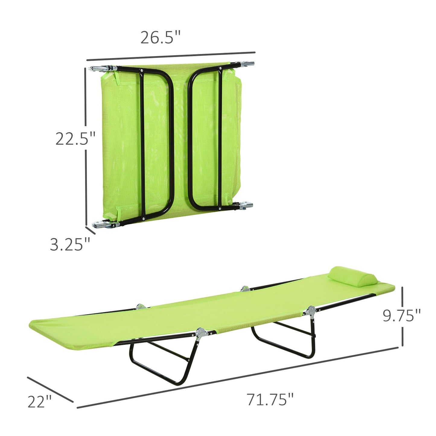 '-Outsunny Folding Chaise Lounge, 5-Level Adjustable Chaise, with Headrest and Breathable Mesh seat, for Beach Patio or Deck, Green | Aosom.com - Outdoor Style Company