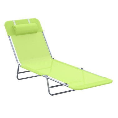 '-Outsunny Folding Chaise Lounge, Outdoor Portable 6-level Adjustable Back, Breathable Mesh with Pillow, for Patio, Garden, Beach, Green | Aosom.com - Outdoor Style Company