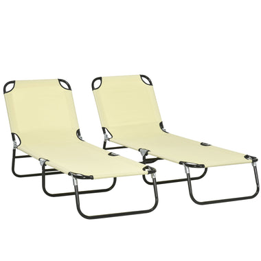 -Outsunny Folding Chaise Lounge Pool Chairs, Set of 2 Outdoor Sun Tanning Chairs, 5-Position Reclining Back, Steel Frame for Beach, Yard, Patio, Beige - Outdoor Style Company