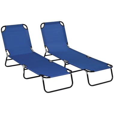 -Outsunny Folding Chaise Lounge Pool Chairs, Set of 2 Outdoor Sun Tanning Chairs, 5-Position Reclining Back, Steel Frame & Oxford Fabric, Blue - Outdoor Style Company