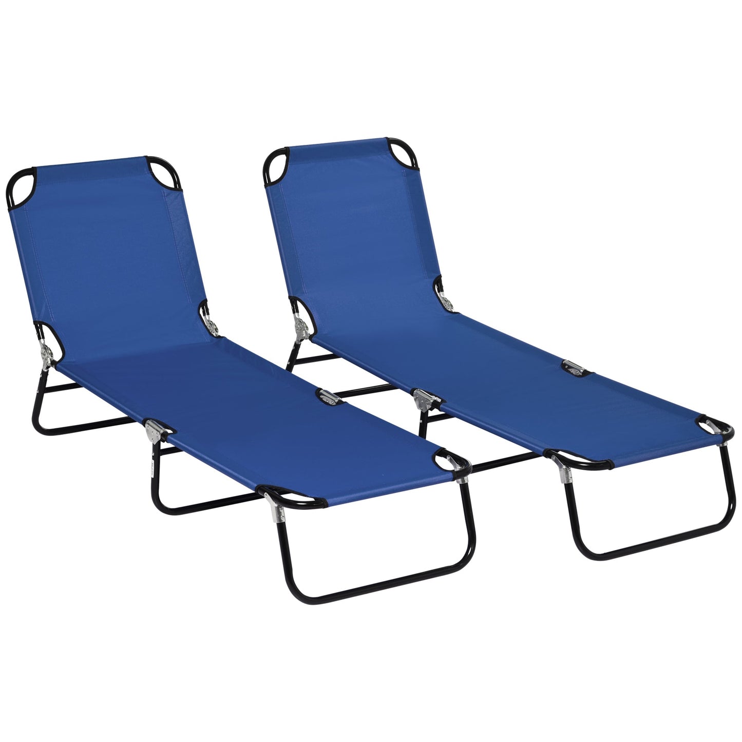 '-Outsunny Folding Chaise Lounge Pool Chairs, Set of 2 Outdoor Sun Tanning Chairs, 5-Position Reclining Back, Steel Frame & Oxford Fabric, Blue - Outdoor Style Company