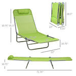 '-Outsunny Folding Chaise Lounge Pool Chairs, Set of 2 Outdoor Sun Tanning Chairs with Pillow, Six-Position Reclining Back for Beach, Yard, Patio, Green - Outdoor Style Company