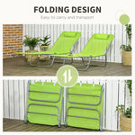 '-Outsunny Folding Chaise Lounge Pool Chairs, Set of 2 Outdoor Sun Tanning Chairs with Pillow, Six-Position Reclining Back for Beach, Yard, Patio, Green - Outdoor Style Company