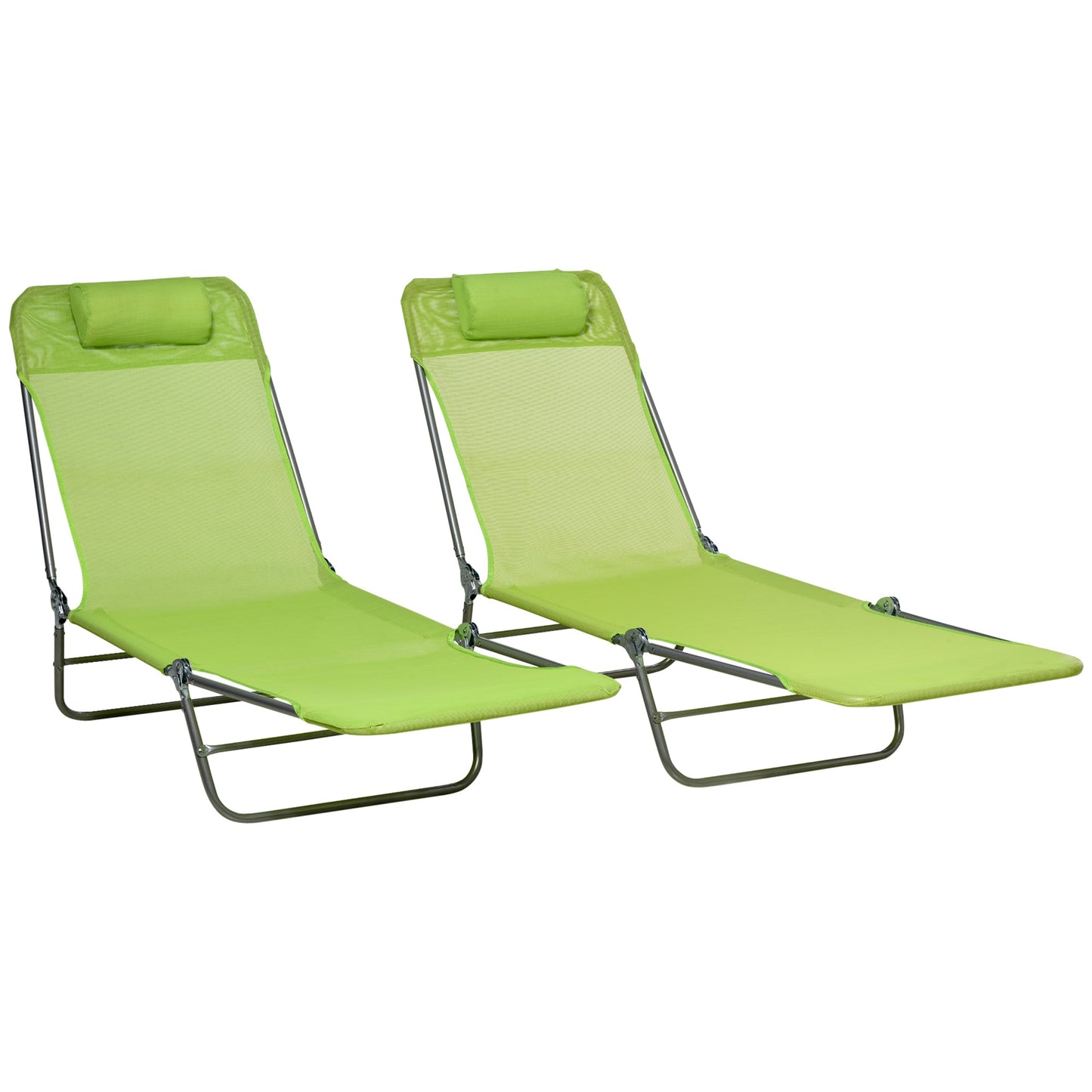 '-Outsunny Folding Chaise Lounge Pool Chairs, Set of 2 Outdoor Sun Tanning Chairs with Pillow, Six-Position Reclining Back for Beach, Yard, Patio, Green - Outdoor Style Company