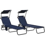 '-Outsunny Folding Chaise Lounge Pool Chairs, Set of 2 Outdoor Sun Tanning Chairs with Sunshade Face Guard, Five-Position Reclining Back, Steel Frame & Oxford Fabric for Beach, Yard, Patio, Dark Blue - Outdoor Style Company