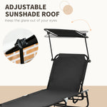 -Outsunny Folding Chaise Lounge Pool Chairs, Set of 2 Outdoor Sun Tanning Chairs with Sunshade Face Guard, Five-Position Reclining Back, Steel Frame & Oxford Fabric for Beach, Yard, Patio, Black - Outdoor Style Company