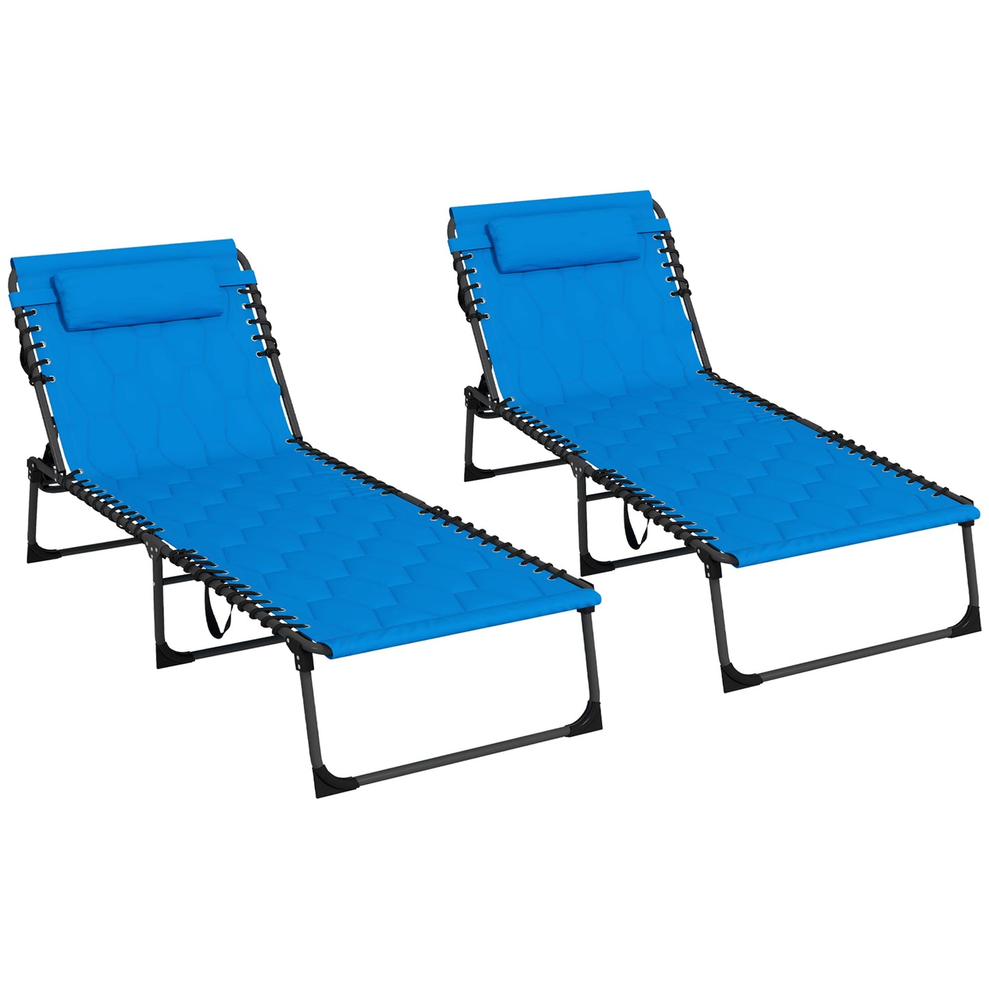 '-Outsunny Folding Chaise Lounge Set with 5 Positions Reclining Back, Outdoor Patio Chaise Lounges for Pool Sunbathing Yard, 25.6" x 74" x 14.2", Blue - Outdoor Style Company