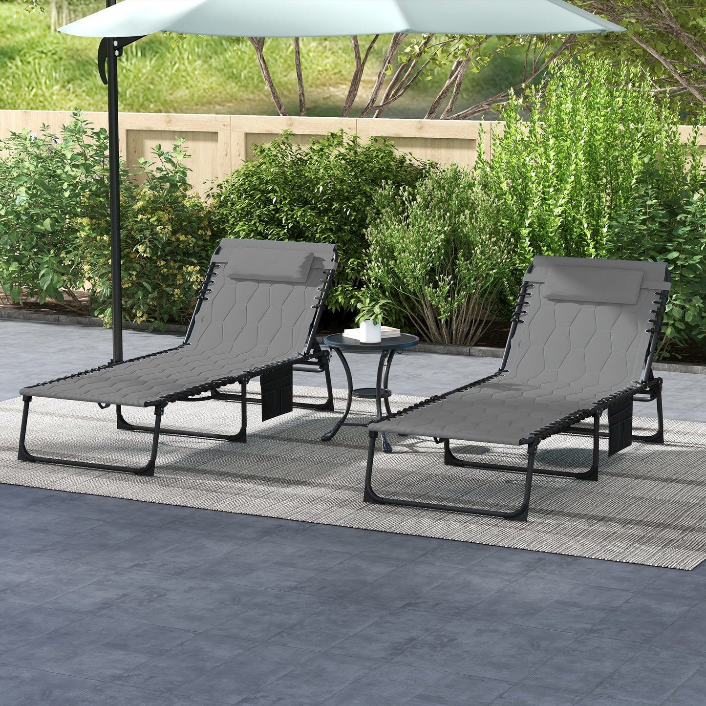 '-Outsunny Folding Chaise Lounge Set with Reclining Back, 25.6" x 74" x 14.2", Gray - Outdoor Style Company