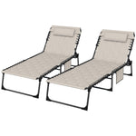 '-Outsunny Folding Chaise Lounge Set with Reclining Back, 25.6" x 74" x 14.2", Khaki - Outdoor Style Company