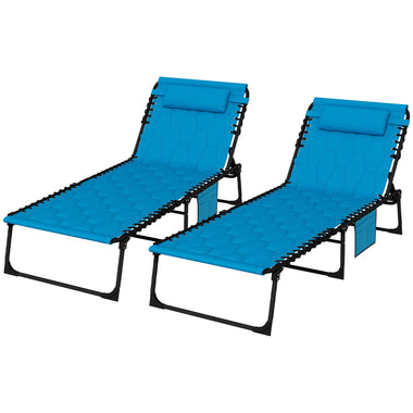 '-Outsunny Folding Chaise Lounge Set with Reclining Back, 25.6" x 74" x 14.2", Sky Blue - Outdoor Style Company