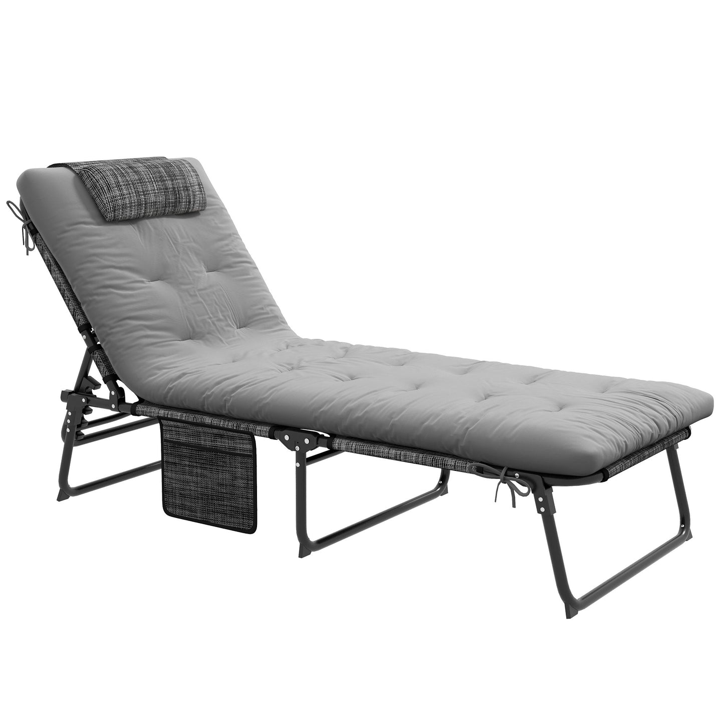 '-Outsunny Folding Chaise Lounge with 4-level Reclining Back, Outdoor Tanning Chair Lounge Chair with Cushion, Breathable Mesh Fabric & Headrest, Gray - Outdoor Style Company