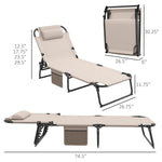 '-Outsunny Folding Chaise Lounge with 4-level Reclining Back, Outdoor Tanning Chair with Cushion, Outdoor Lounge Chair with Side Pocket, Headrest, Beige - Outdoor Style Company