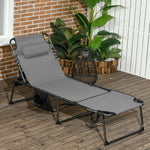 '-Outsunny Folding Chaise Tanning Lounge Chair w/ 5-level Reclining Back, Reading Hole, Side Pocket, Headrest, Gray - Outdoor Style Company