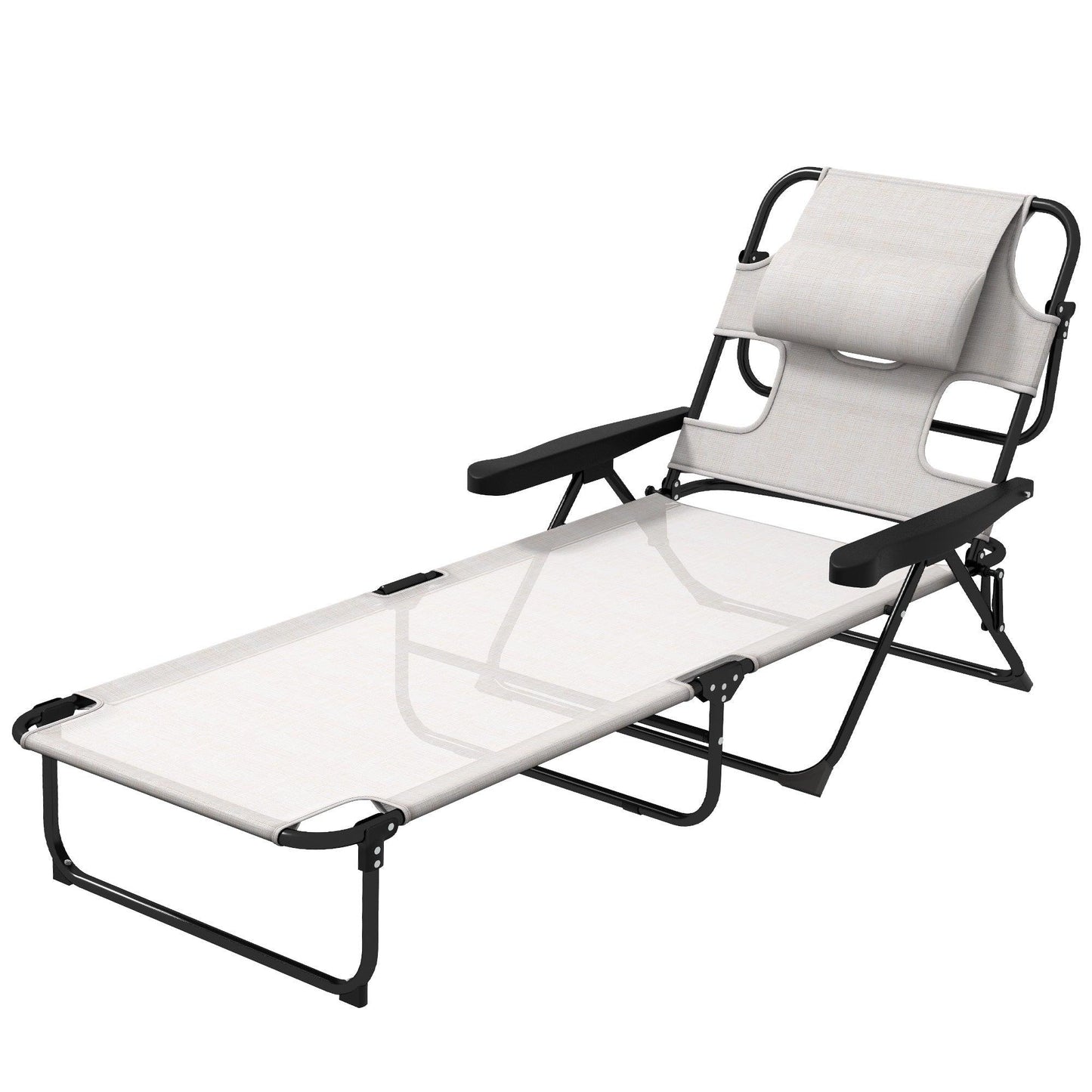 '-Outsunny Folding Lounge Chair w/ Reclining Back, Cream White - Outdoor Style Company