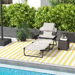 '-Outsunny Folding Lounge Chair w/ Reclining Back, Cream White - Outdoor Style Company