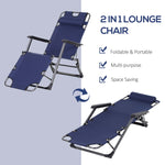 '-Outsunny Folding Lounger Chair Metal Frame Folding Sun Lounger Curved Reclining Chair 120Â° / 180Â° W/ Head Pillow Navy - Outdoor Style Company