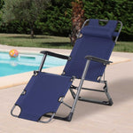 '-Outsunny Folding Lounger Chair Metal Frame Folding Sun Lounger Curved Reclining Chair 120Â° / 180Â° W/ Head Pillow Navy - Outdoor Style Company