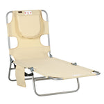 -Outsunny Folding Outdoor Chaise Lounge Sun Tanning Chair with Face Cavity, Pillow, 5-level Adjustable for Beach Pool, Beige - Outdoor Style Company
