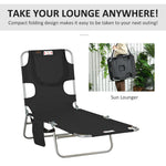 -Outsunny Folding Outdoor Chaise Lounge Sun Tanning Chair with Face Cavity, Pillow, 5-level Adjustable for Beach Pool, Black - Outdoor Style Company