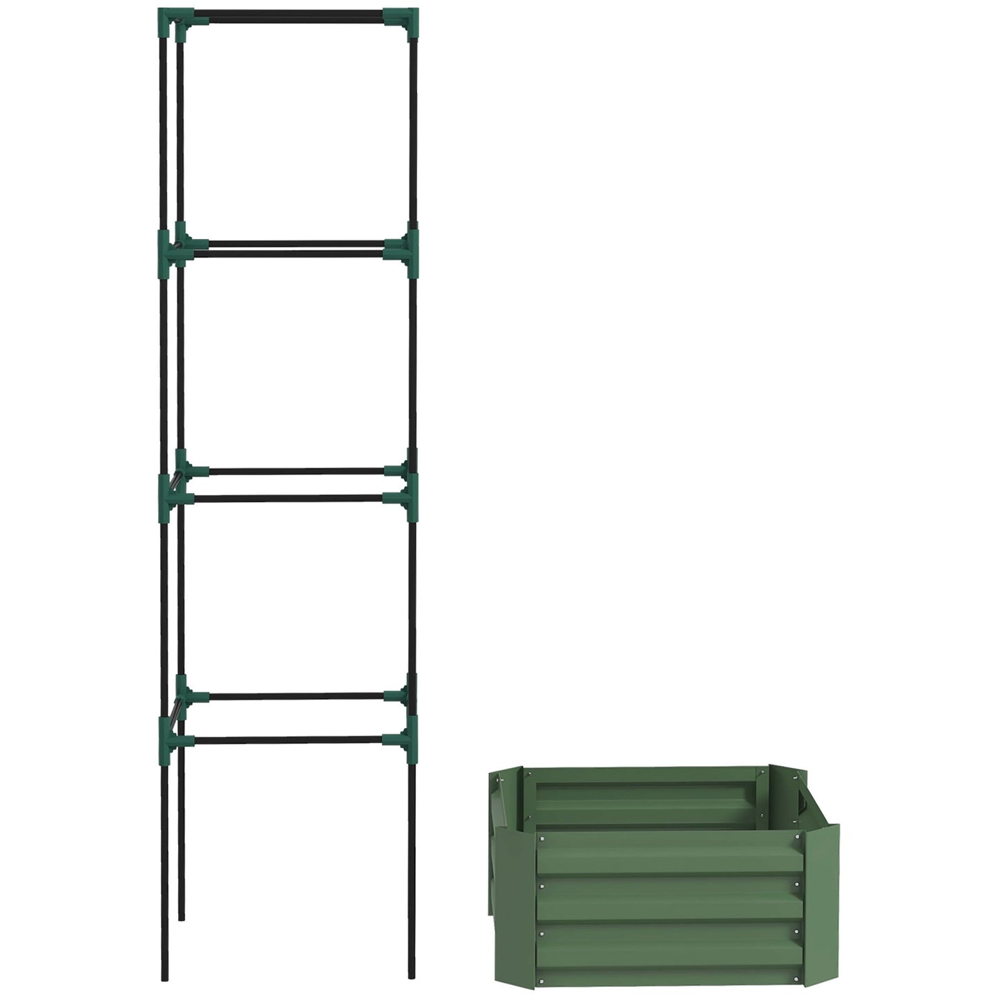 -Outsunny Galvanised Planter Box, 24"x24"x11.75" Raised Garden Bed with Tomato Cage for Climbing Vines, Vegetables, Flowers, Green - Outdoor Style Company