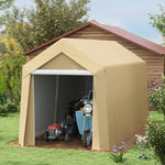 -Outsunny Galvanized 7' x 12' Outdoor Storage Tent, Heavy Duty and Waterproof Portable Shed, for Bike, Motorcycle, Tools, Beige - Outdoor Style Company