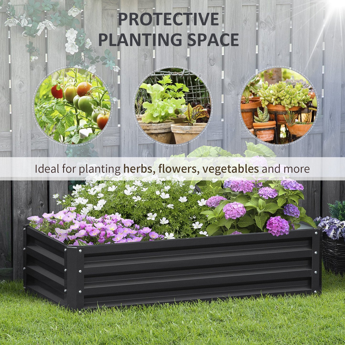 '-Outsunny Galvanized Raised Garden Bed, 4' x 2' x 1' with Open Bottom, Steel Frame Rust-Resistant, for Vegetables, Flowers, Grey | Aosom.com - Outdoor Style Company