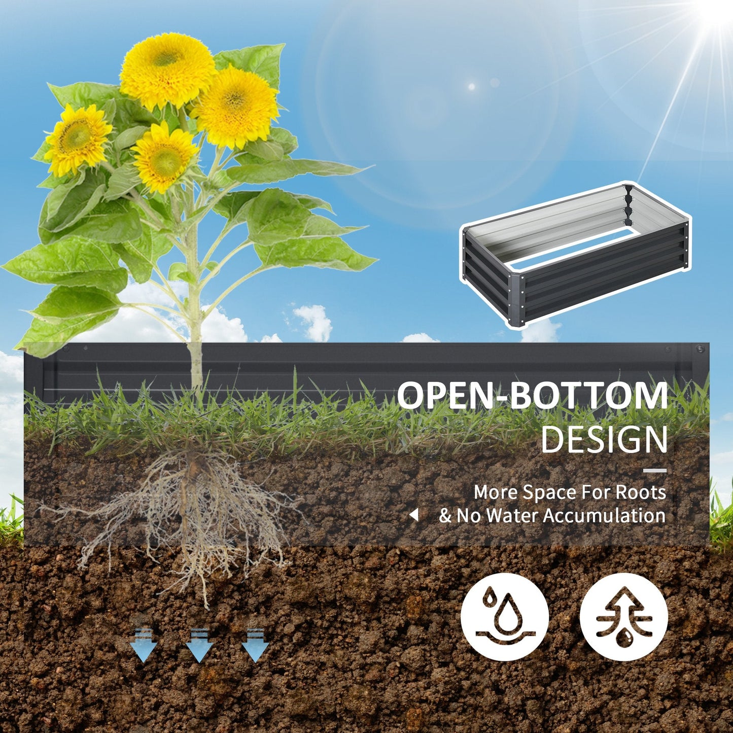 '-Outsunny Galvanized Raised Garden Bed, 4' x 2' x 1' with Open Bottom, Steel Frame Rust-Resistant, for Vegetables, Flowers, Grey | Aosom.com - Outdoor Style Company