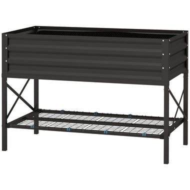 -Outsunny Galvanized Raised Garden Bed, Metal Planter Box with Legs, Storage Shelf and Bed Liner, Black - Outdoor Style Company
