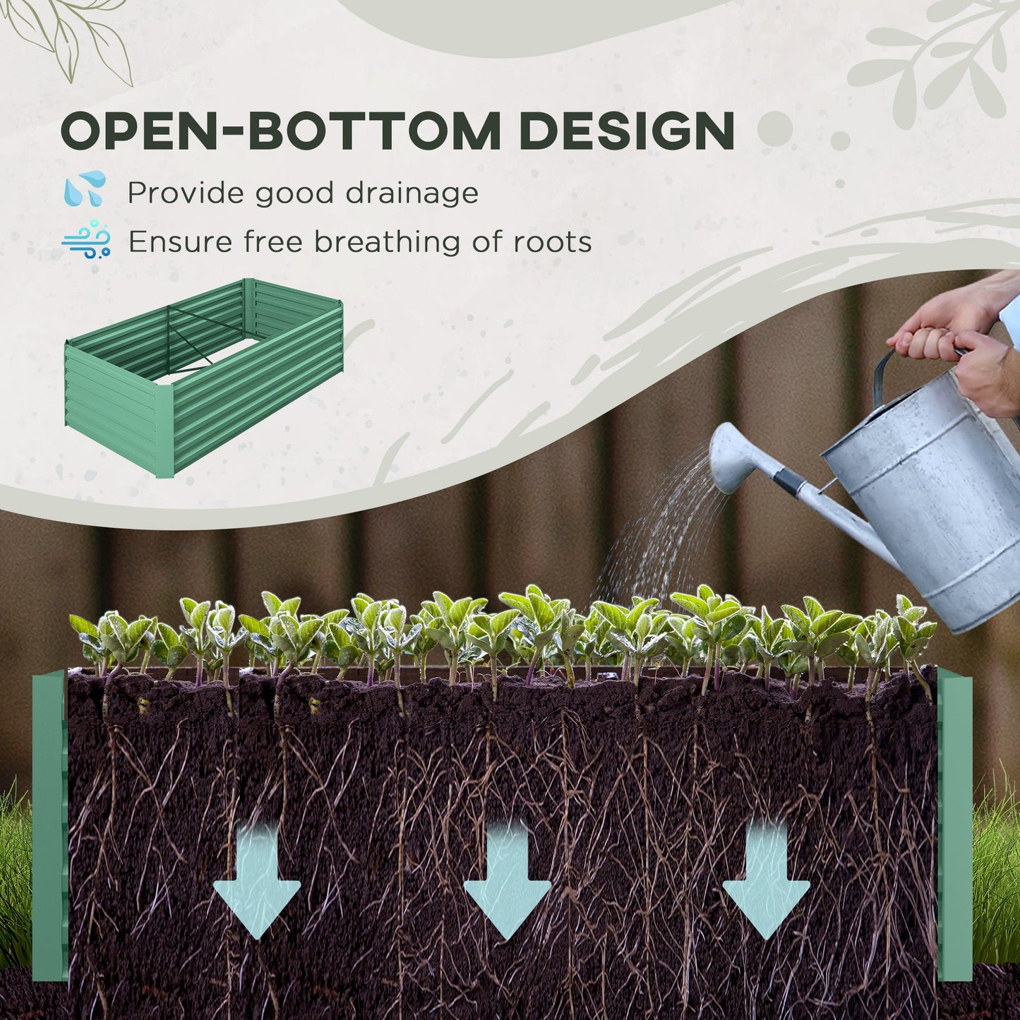 '-Outsunny Galvanized Raised Garden Bed, Steel Outdoor Planters with Reinforced Rods,, 71'' x 36'' x 23'', Light Green - Outdoor Style Company