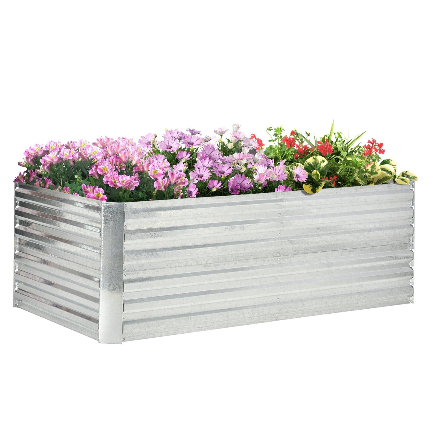 silver outdoor plant pots Outsunny Galvanized Raised Garden Bed, Steel Outdoor Planters with Reinforced Rods, 71'' x 36'' x 23'', Silver