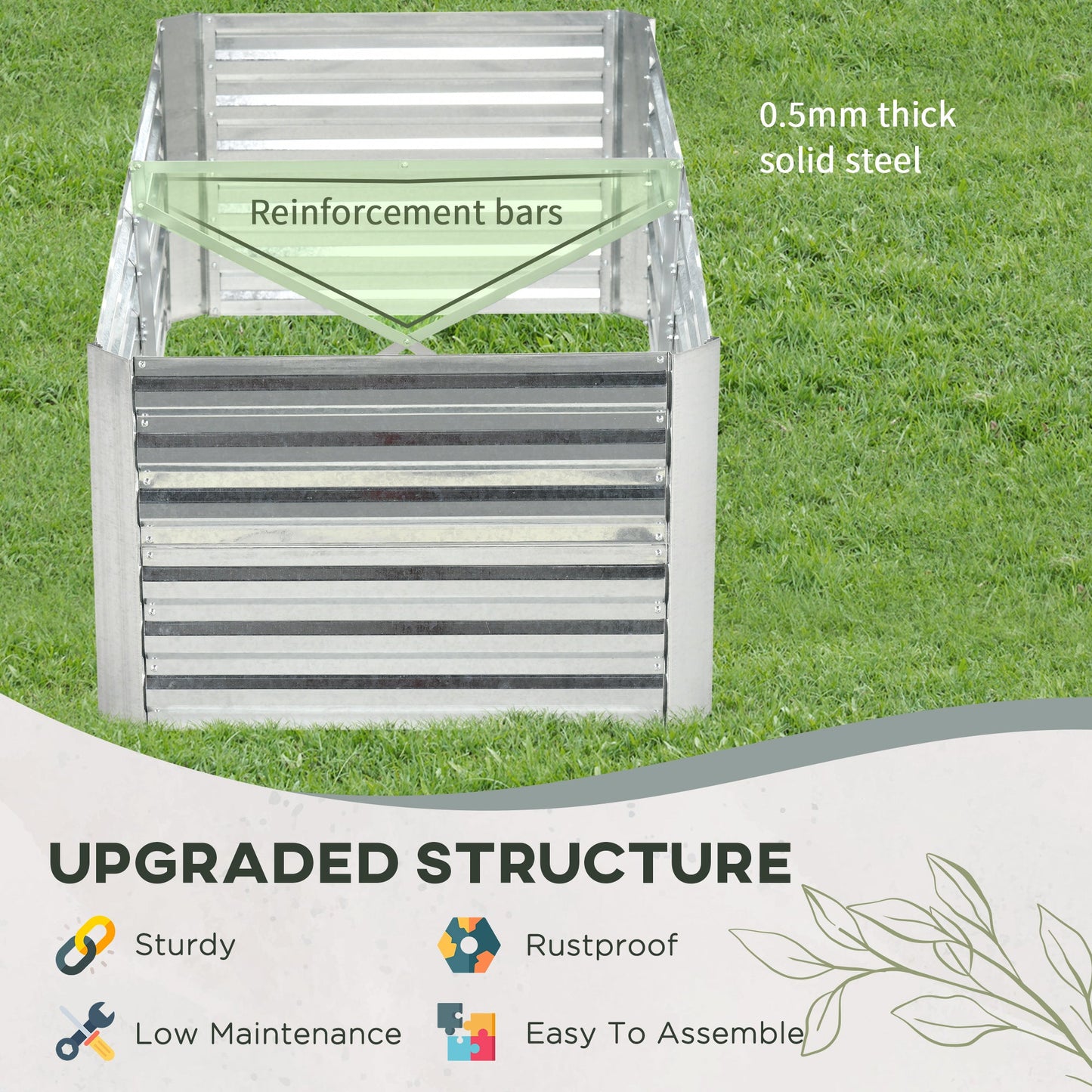 '-Outsunny Galvanized Raised Garden Bed, Steel Outdoor Planters with Reinforced Rods, 71'' x 36'' x 23'', Silver - Outdoor Style Company