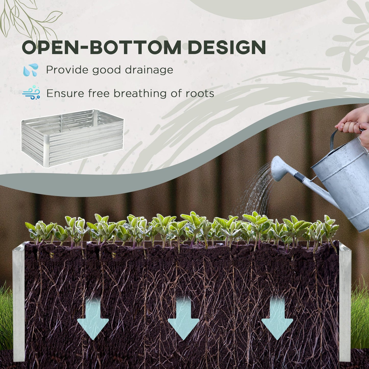 '-Outsunny Galvanized Raised Garden Bed, Steel Outdoor Planters with Reinforced Rods, 71'' x 36'' x 23'', Silver - Outdoor Style Company