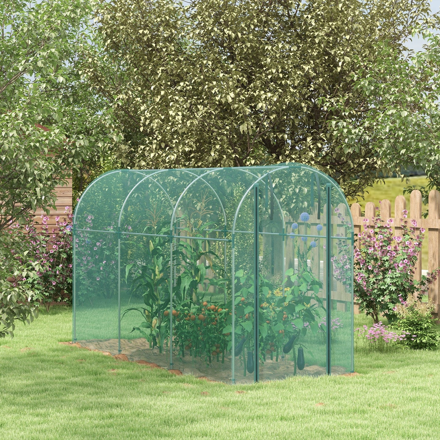 '-Outsunny Galvanized Steel Crop Cage, Plant Protection Tent with Zippered Door, 4' x 12', Green - Outdoor Style Company