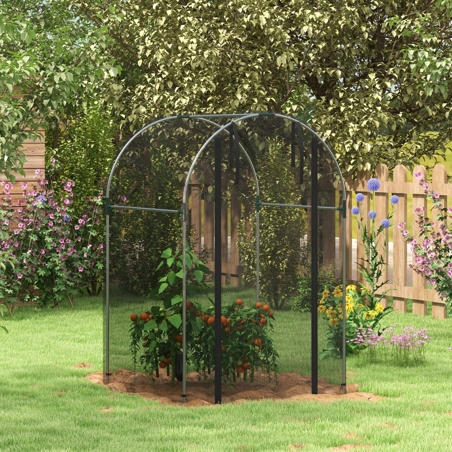 '-Outsunny Galvanized Steel Crop Cage, Plant Protection Tent with Zippered Door, 4' x 4', Black - Outdoor Style Company