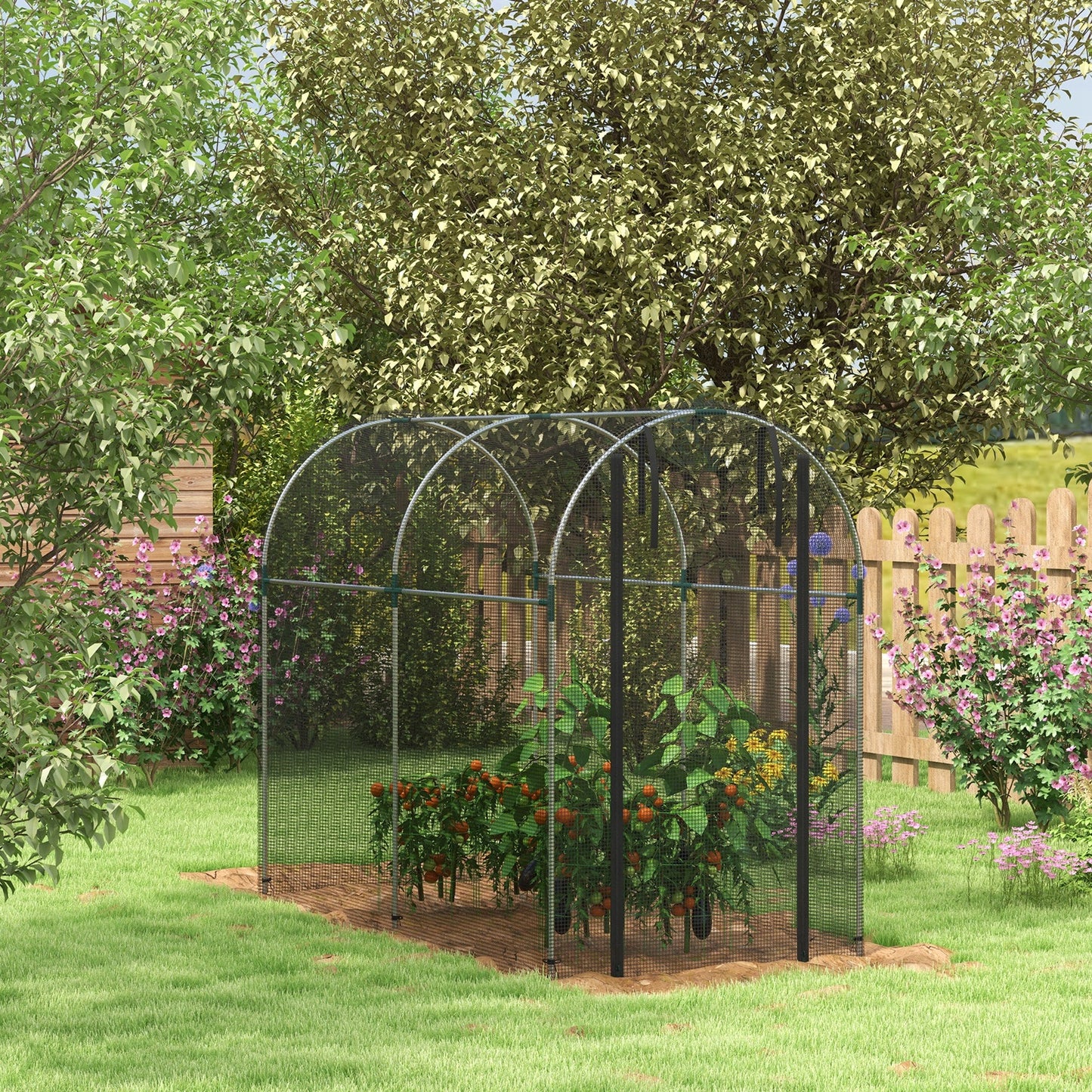 '-Outsunny Galvanized Steel Crop Cage, Plant Protection Tent with Zippered Door, 4' x 8', Black - Outdoor Style Company