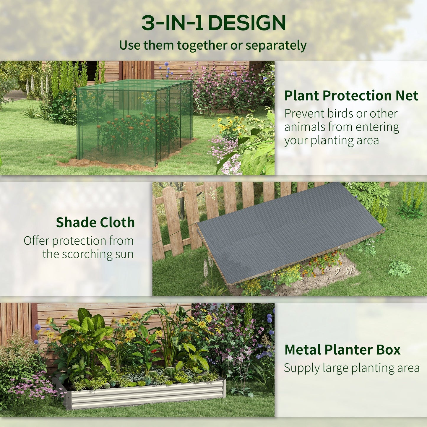 '-Outsunny Galvanized Steel Planter Box with Crop Cage and Shade Cloth, Raised Garden Bed for Flowers, Vegs and Herbs, Beige - Outdoor Style Company