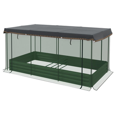 '-Outsunny Galvanized Steel Planter Box with Crop Cage and Shade Cloth, Raised Garden Bed for Flowers, Vegs and Herbs, Green - Outdoor Style Company