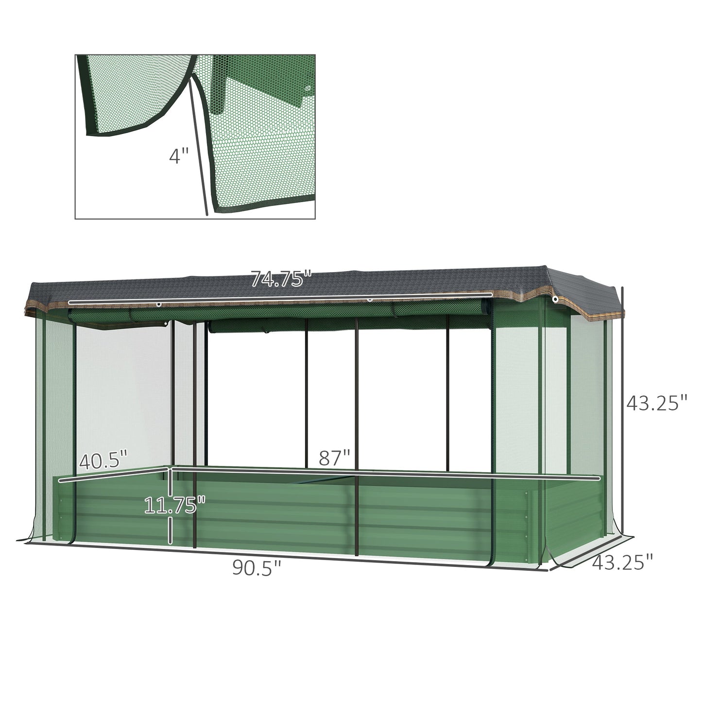 '-Outsunny Galvanized Steel Planter Box with Crop Cage and Shade Cloth, Raised Garden Bed for Flowers, Vegs and Herbs, Green - Outdoor Style Company