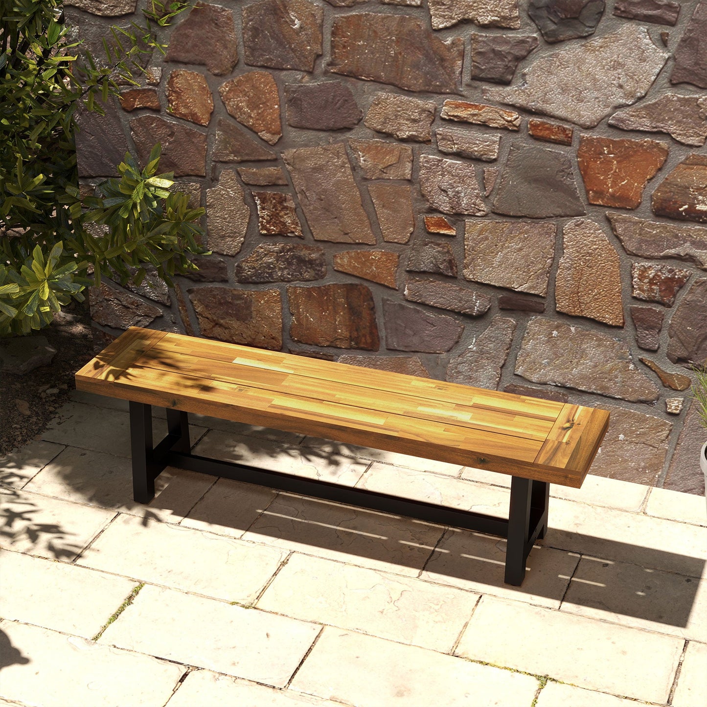 '-Outsunny Garden Bench with Acacia Wood Seat, Front Porch Loveseat, 63" x 14.25" x 18", Natural - Outdoor Style Company