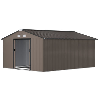-Outsunny Garden Metal Shed, Storage Shed Utility Storage with Double Locking Doors for Bike, Yard Tools, Brown - Outdoor Style Company