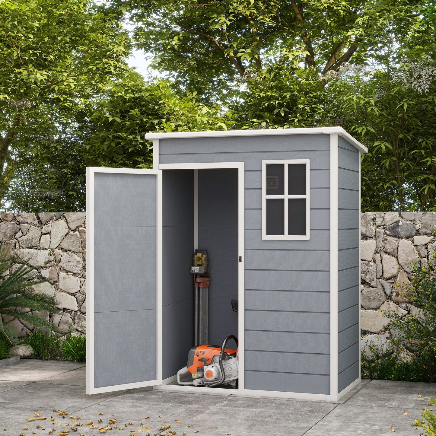 -Outsunny Garden Shed, 5'x3' Outdoor Storage Shed with Lockable Doors & Vent, Metal Utility Tool Shed for Backyard, Patio, Gray - Outdoor Style Company