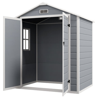 -Outsunny Garden Shed, 6'x4.5'Outdoor Storage Shed with Lockable Doors, Vent, Plastic Utility Tool Shed for Backyard, Patio, Gray - Outdoor Style Company