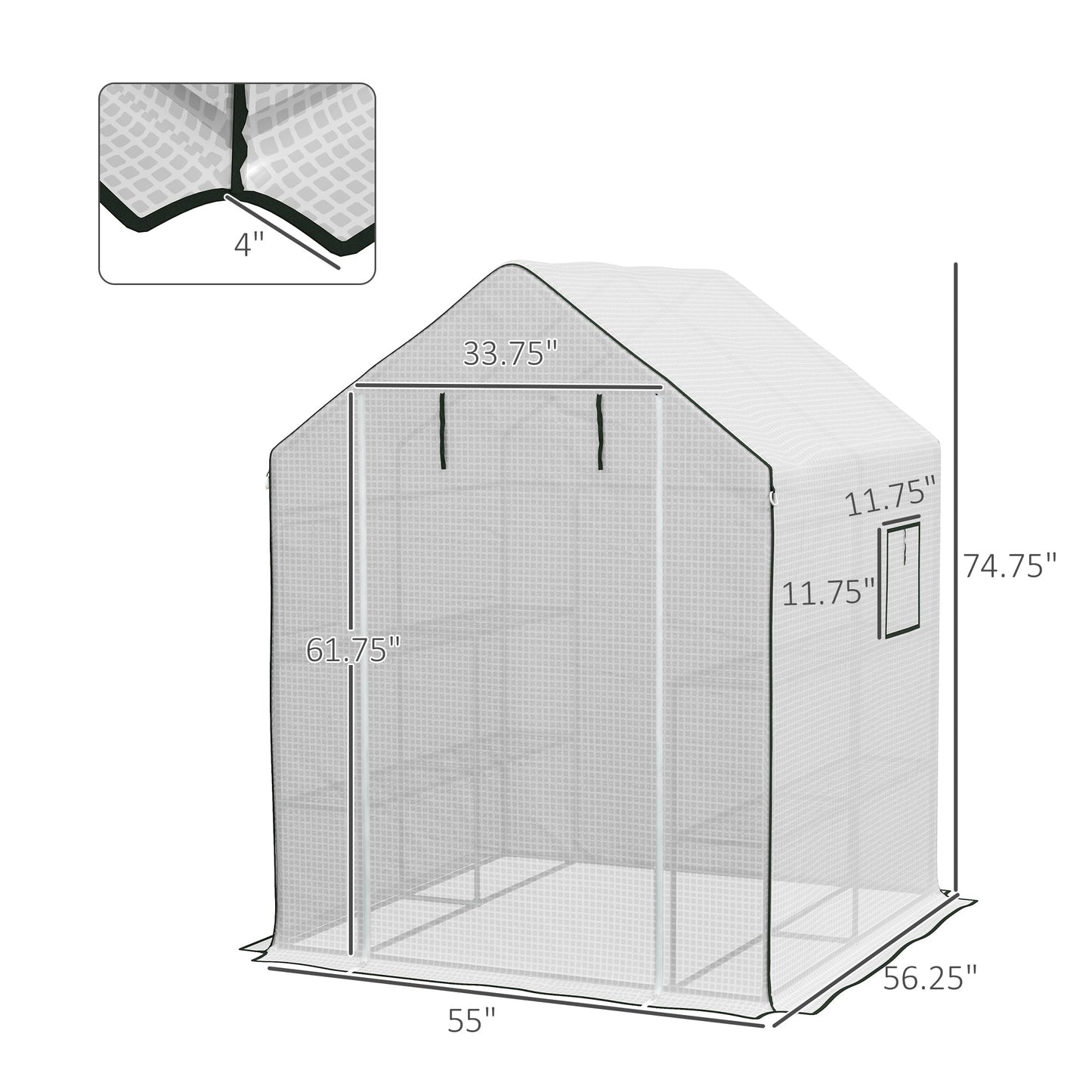 '-Outsunny Greenhouse Replacement Cover Walk-in PE Hot House Cover with Roll-up Door and Windows, 55" x 56.25" x 74.75", White - Outdoor Style Company