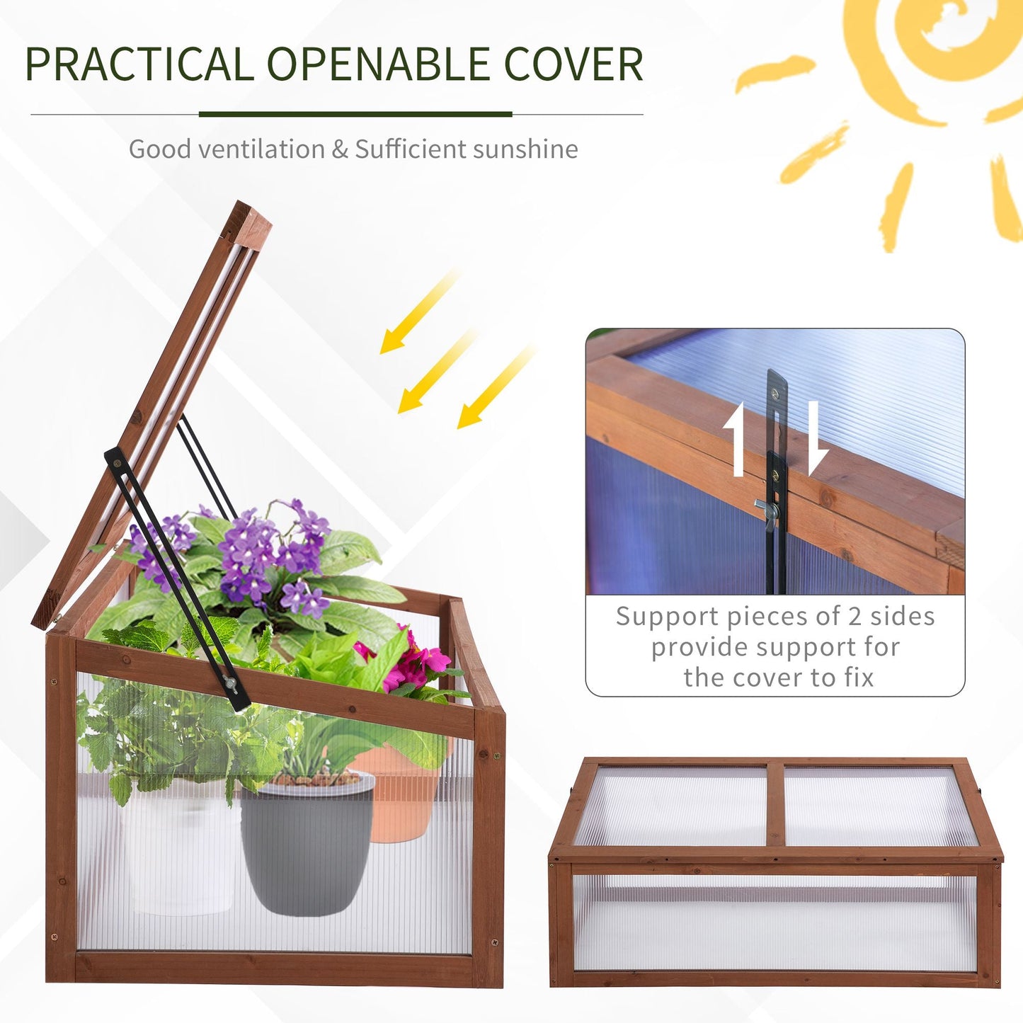 '-Outsunny Greenhouse Wooden Polycarbonate Cold Frame Grow House Outdoor Raised Planter Box Protection, PC Board, Brown, 39" x 26" x 16" - Outdoor Style Company