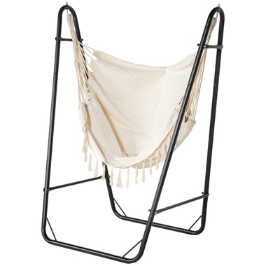 Reclining Lounge Chairs - Outsunny Hammock Chair with U Shape Stand, Hammock Swing Chair with A Side Pocket, Cream White - Outdoor Style Company