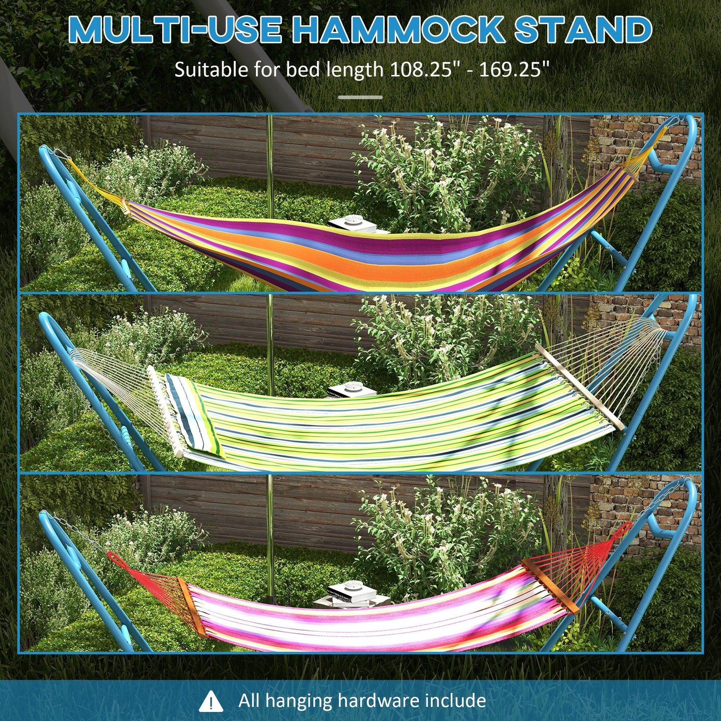 Side Tables - Outsunny Hammock Stand, Portable Adjustable Steel Frame Hammock Stand, Weather Resistant, Bag, 10.3', 550 lbs. Capacity, Blue - Outdoor Style Company