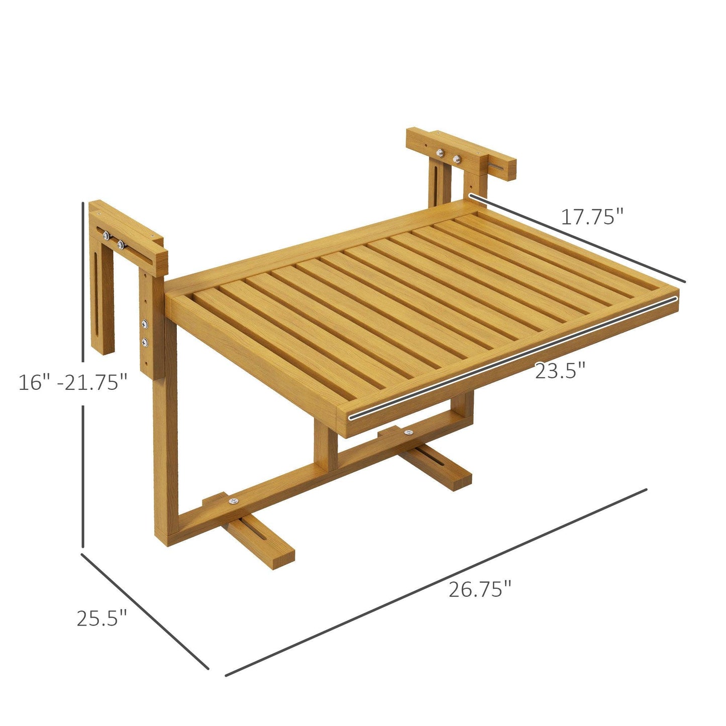 '-Outsunny Hanging Deck Table, Wood Frame, 26.75" x 25.5" x 16" -21.75", Natural - Outdoor Style Company