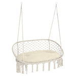 '-Outsunny Hanging Hammock Chair Cotton Rope Porch Swing with Metal Frame and Cushion, Large Macrame Seat for Patio, Garden, Cream White - Outdoor Style Company