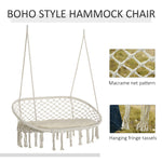 '-Outsunny Hanging Hammock Chair Cotton Rope Porch Swing with Metal Frame and Cushion, Large Macrame Seat for Patio, Garden, Cream White - Outdoor Style Company